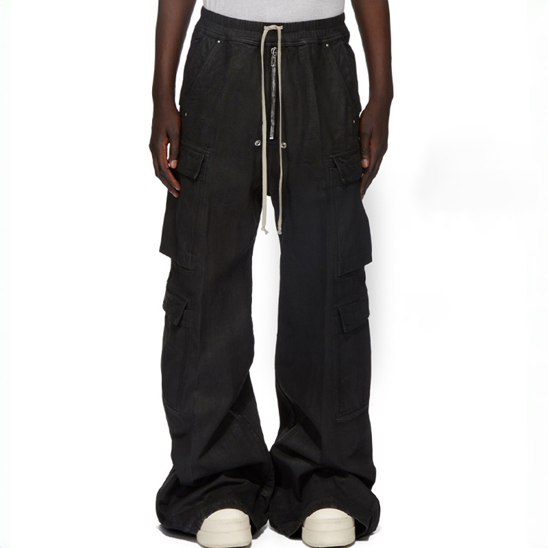 NIGO Rick Owens Men's High Street Four Seasons Batik Solid Color Stretch Lace-Up Workwear Flared Pants Casual Denim Trousers Pants Ngvp #nigo1772
