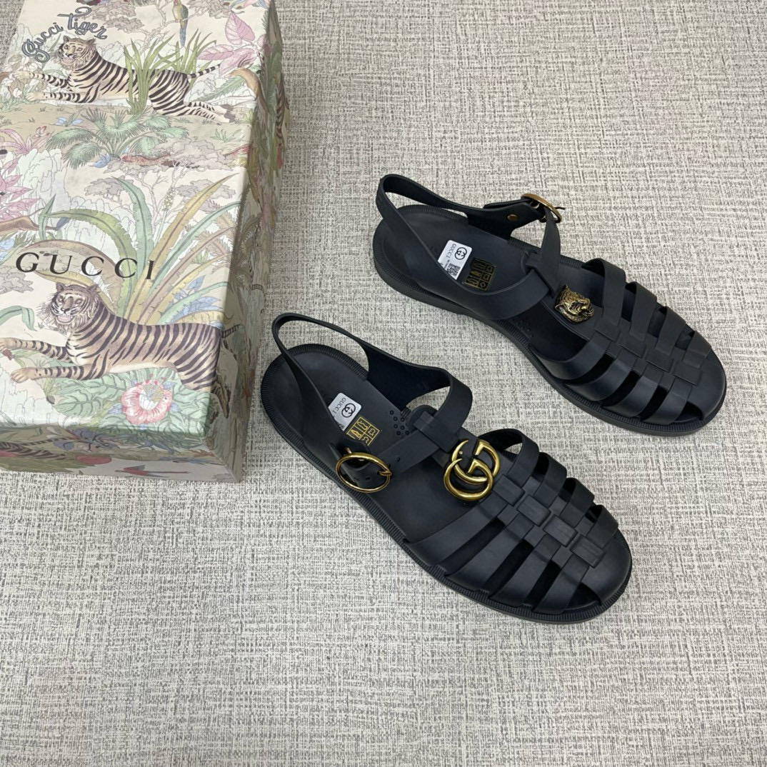 NIGO Gucci Men Women Summer Double G Metal Logo Buckle Roman Rubber Sandals Casual Strappy Flat Shoes #nigo81283
