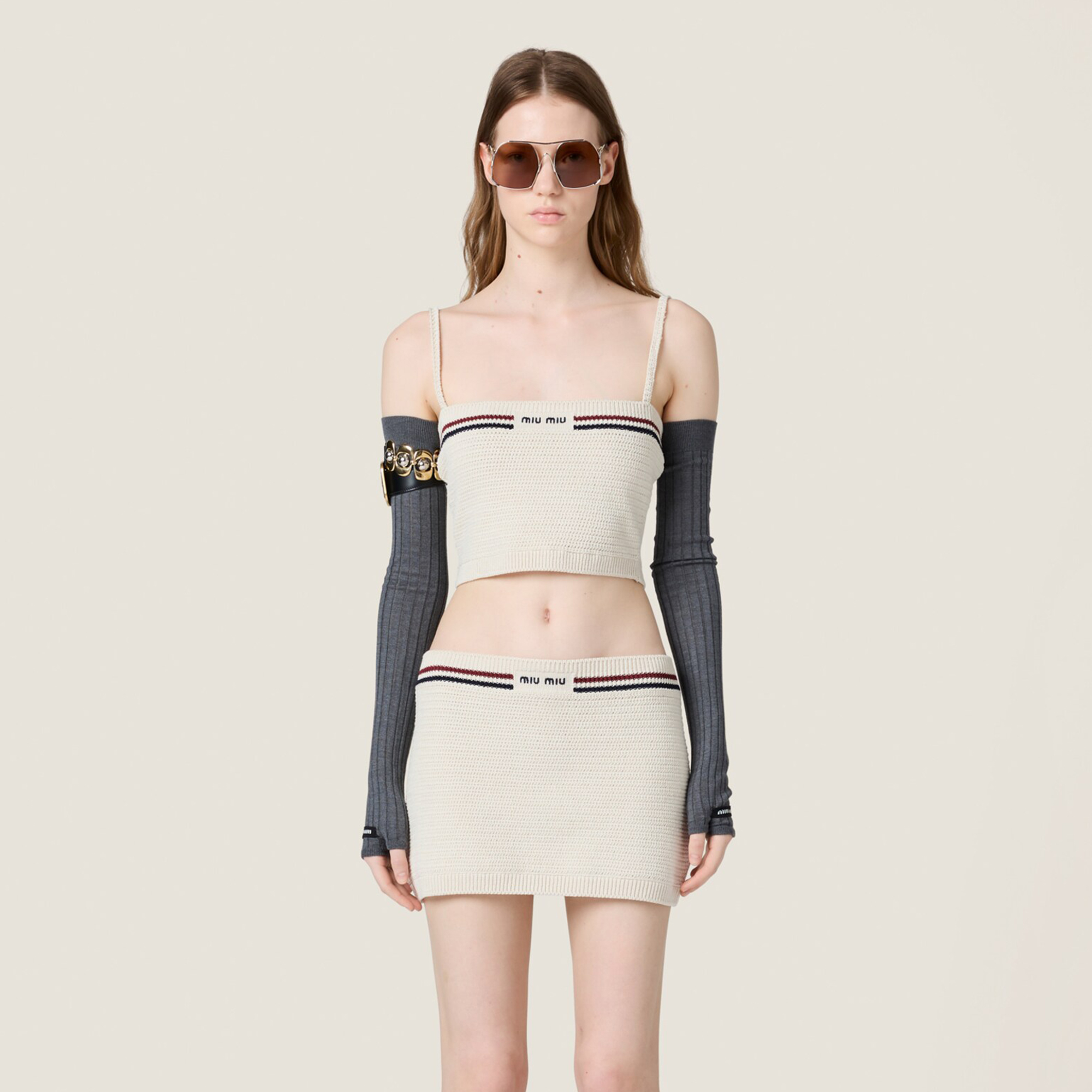 NIGO MiuMiu Women's Summer High Street Striped Knit Cotton Sleeveless Top Halter Casual Miniskirt #nigo81289