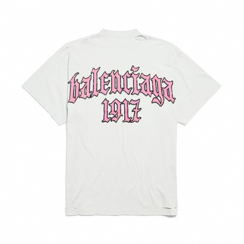 NIGO Balenciaga Men's Women's Summer Retro Back Printed Hole Breaking Round Neck Solid Color Loose Short Sleeve T-Shirt #nigo81296