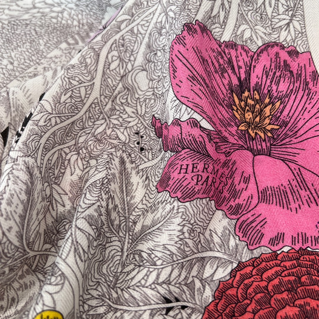 NIGO Hermes Women's “Back to Nature” 140cm Shawl Floral Print Multicolor Silk Cashmere Blend Scarf Square Scarf Ngvp #nigo1775