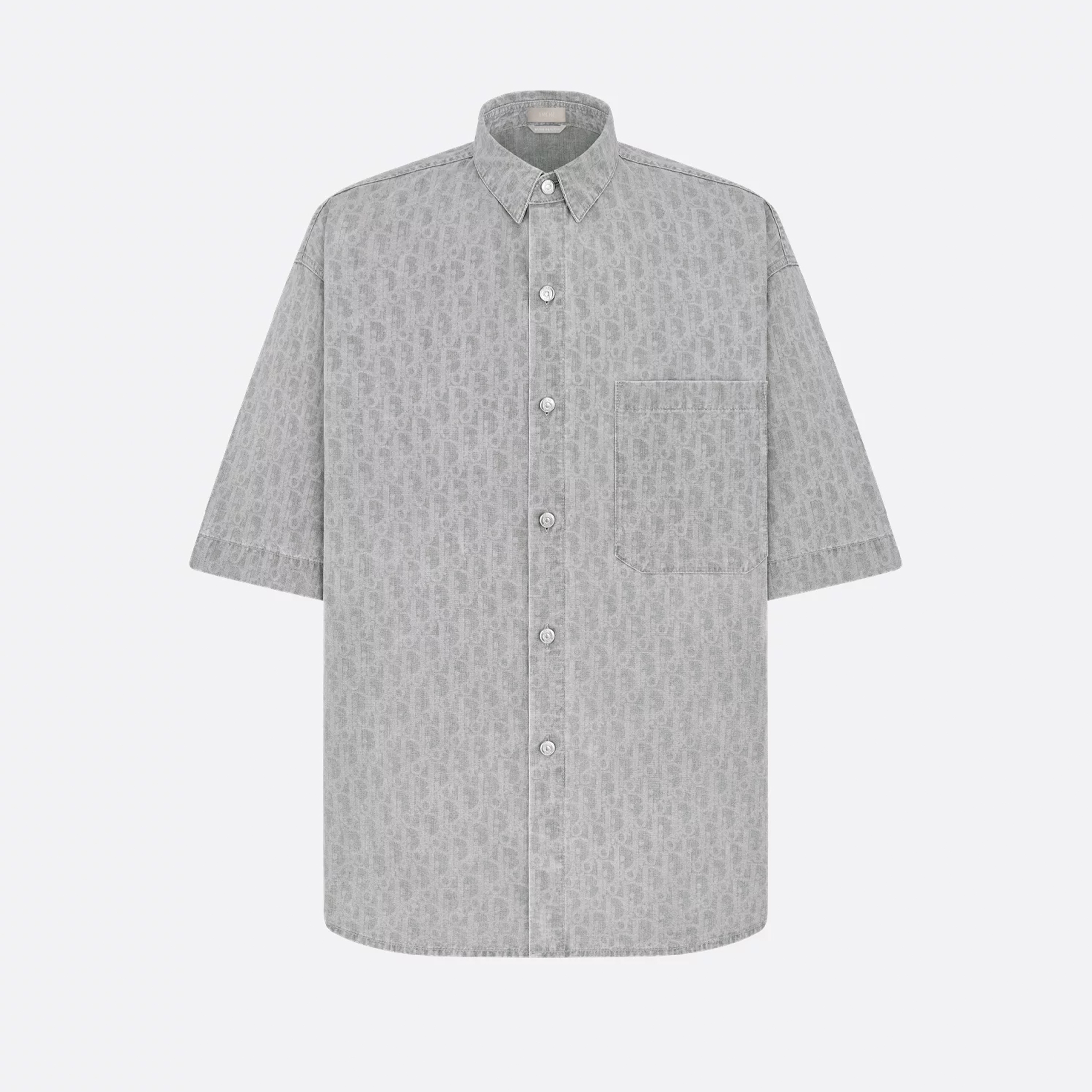 NIGO Dior Men's Spring Summer Grey Cotton Denim Oblique Printed Lapel Single Breasted Shirt Denim Straight Wide Leg Shorts Set Suit  #nigo81256