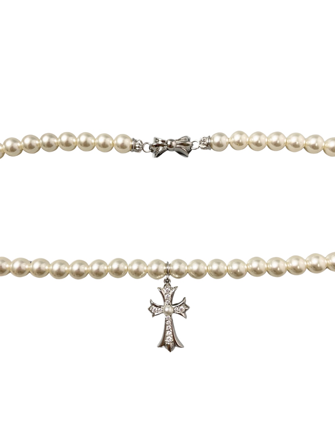 NIGO Chrome Hearts x Mikimoto Vintage High Street Rock Elegant Men Women Pearl Cross Necklace Accessories #nigo81313