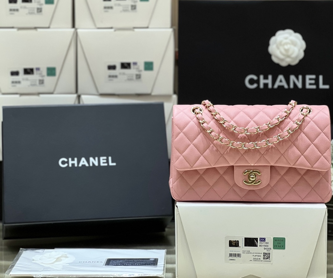 NIGO Chanel CF22 Spring/summer Women's Pink Lychee Leather Bags 24k Gold Plated Flap Classic Collection Bag #nigo81254