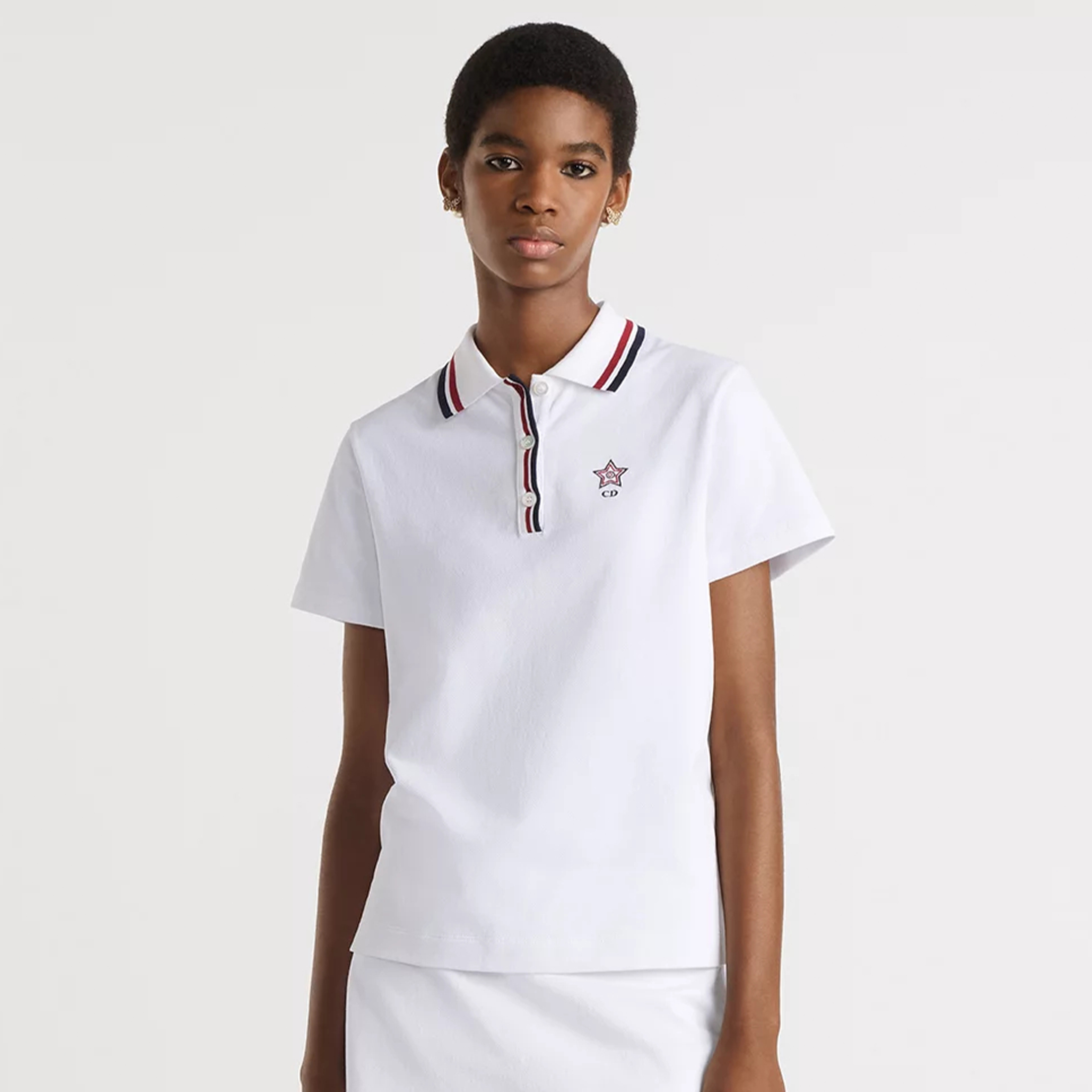 NIGO Dior Women's Spring Summer New Vibe Polo Shirt Three Colours Woven Strap Lapel Button Straight Short Sleeve Top Fashion Tennis Style T-shirt #nigo81361