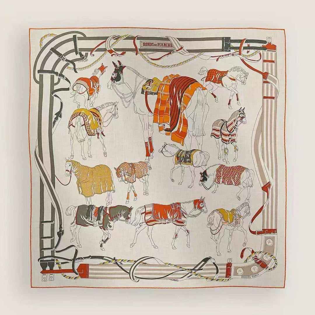 NIGO Hermes Horse Field Competition Show Cashmere Silk Square Scarf Fashion Light Temperament Elegant Silk Scarf Accessories #nigo81257