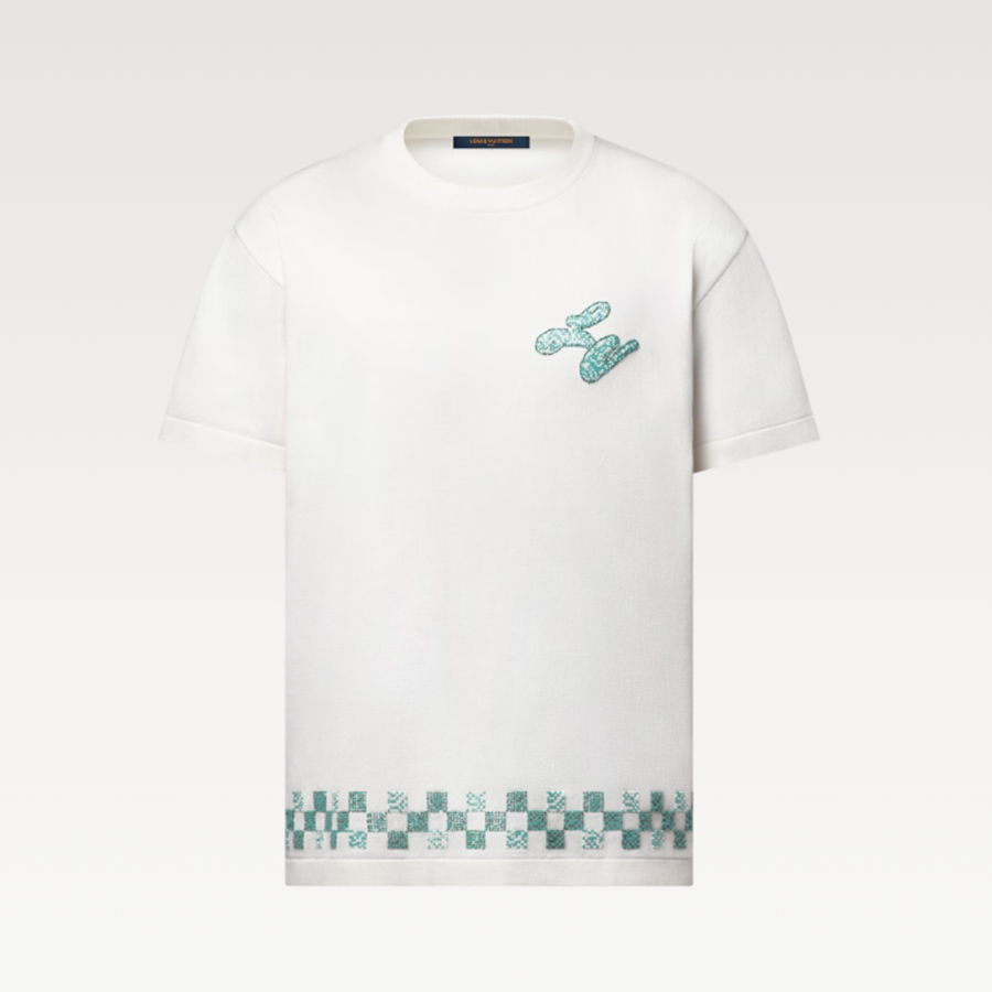 NIGO Louis Vuitton Men's Summer Hem Checkered Hot Drill Embroidery Fitted Cotton Short Sleeve Round Neck T-Shirt #nigo81299