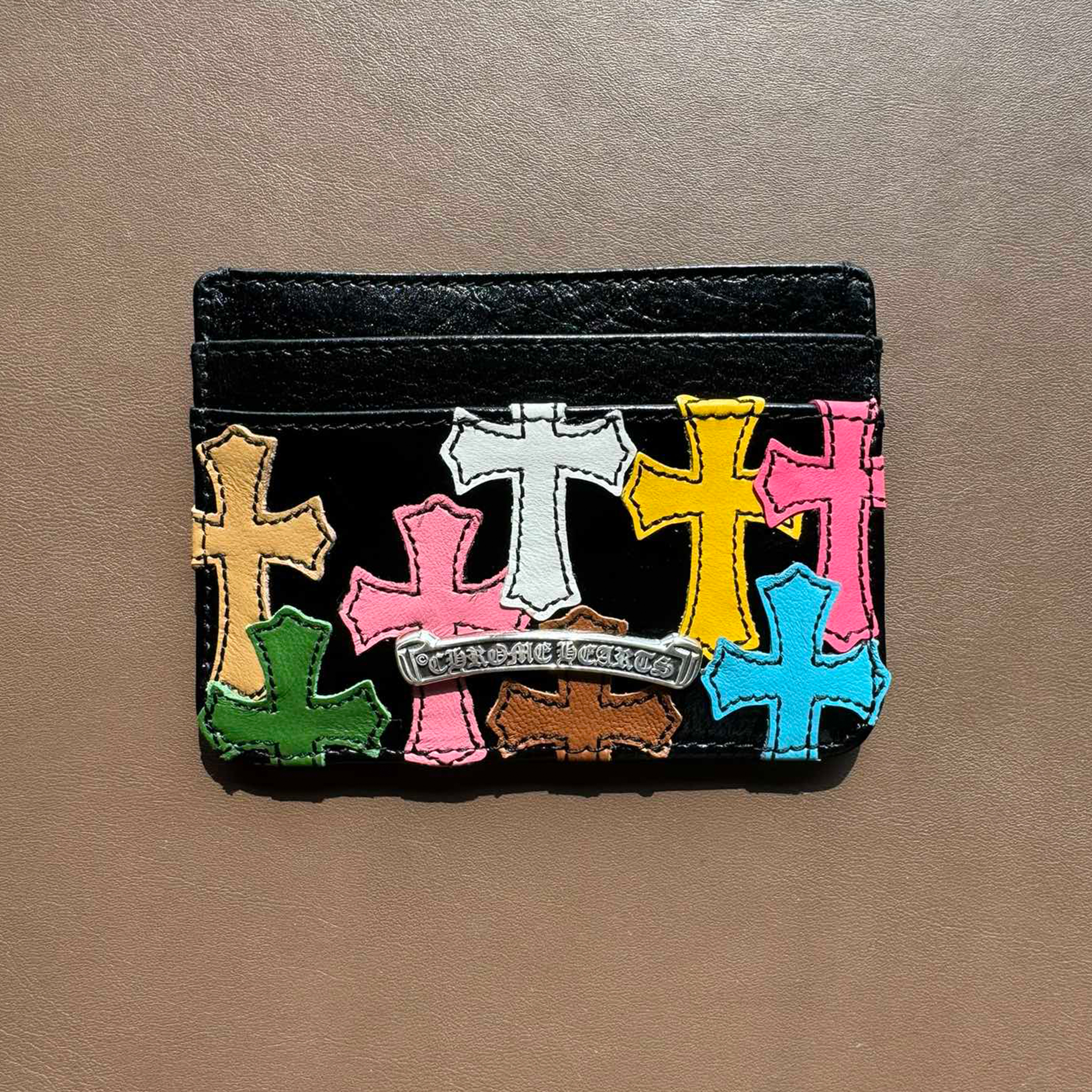 NIGO Chrome Hearts Men's Women's Colourful Cross Card Holder Purses Coin Purse Black Leather Fashion High Street Trend Personalised Wallet Bags Bag #nigo81255