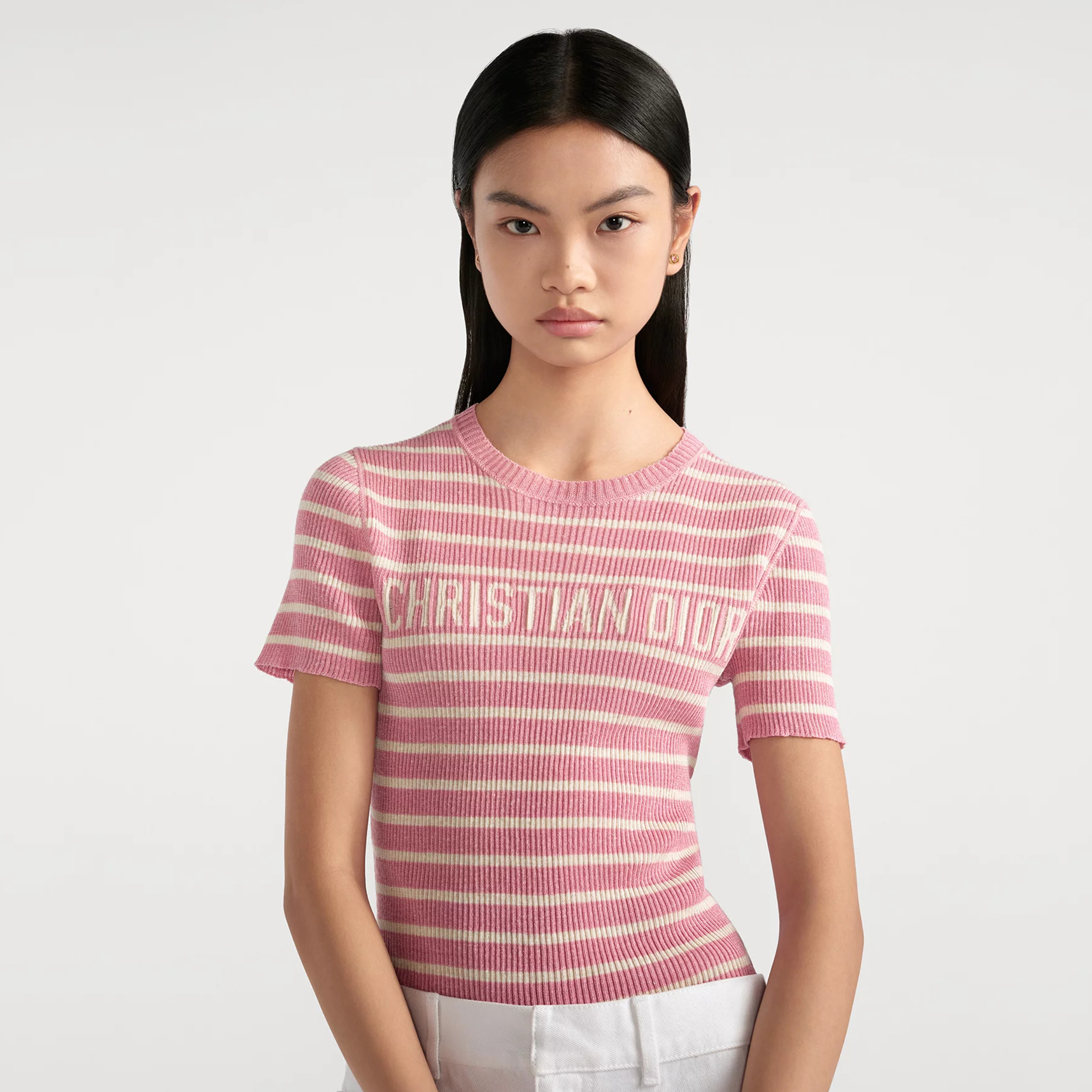 NIGO Dior Women's Dioriviera Spring & Autumn Colorblocked Stripe Silk Linen Blend Short Sleeve Knit Stretch Sweater #nigo81294