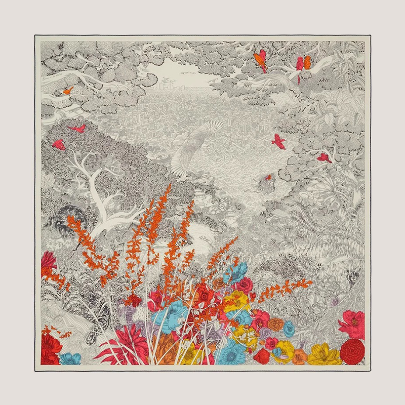 NIGO Hermes Women's “Back to Nature” 140cm Shawl Floral Print Multicolor Silk Cashmere Blend Scarf Square Scarf Ngvp #nigo1775
