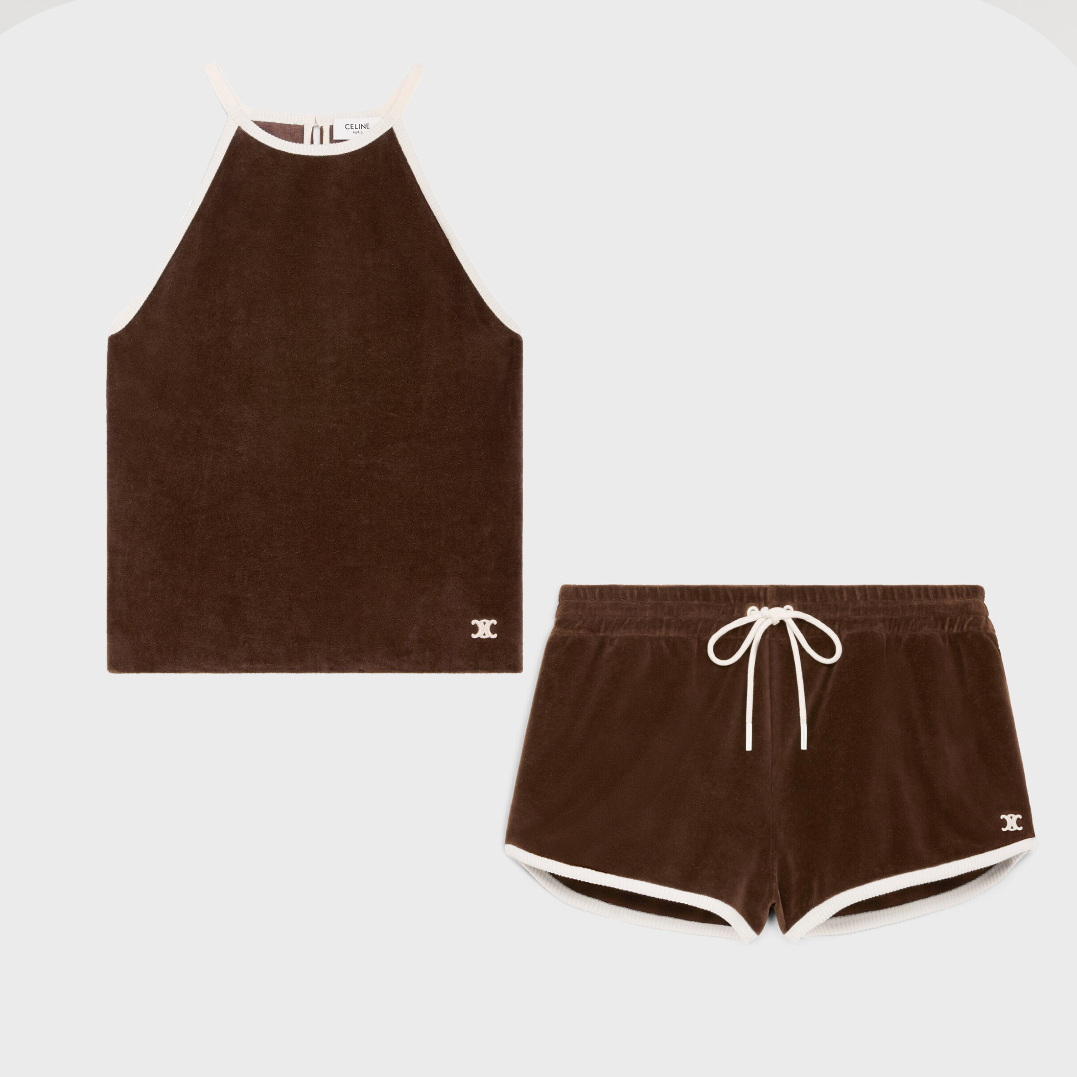 NIGO Celine Women's Women's Spring And Summer Velvet Plain Knit Mini Shorts Fashion Trend Temperament Elegant Tank Top Brown Set Suit #nigo81378