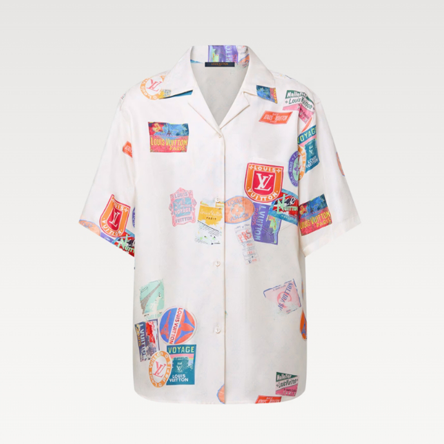 NIGO Louis Vuitton Women's Summer Hollow Appliqué Print Single-Breasted Silk Short-Sleeved Shirt #nigo81325