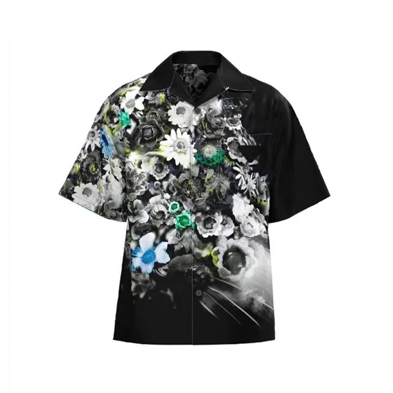 NIGO Prada Men's Women's Summer Vintage Floral Print Silk Solid Color Short Sleeve Shirt Ngvp #nigo1778