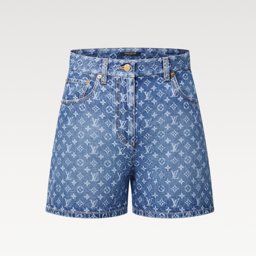 NIGO Louis Vuitton Women's Summer Monogram Straight High Waist Solid Color Cotton Denim Shorts #nigo81328