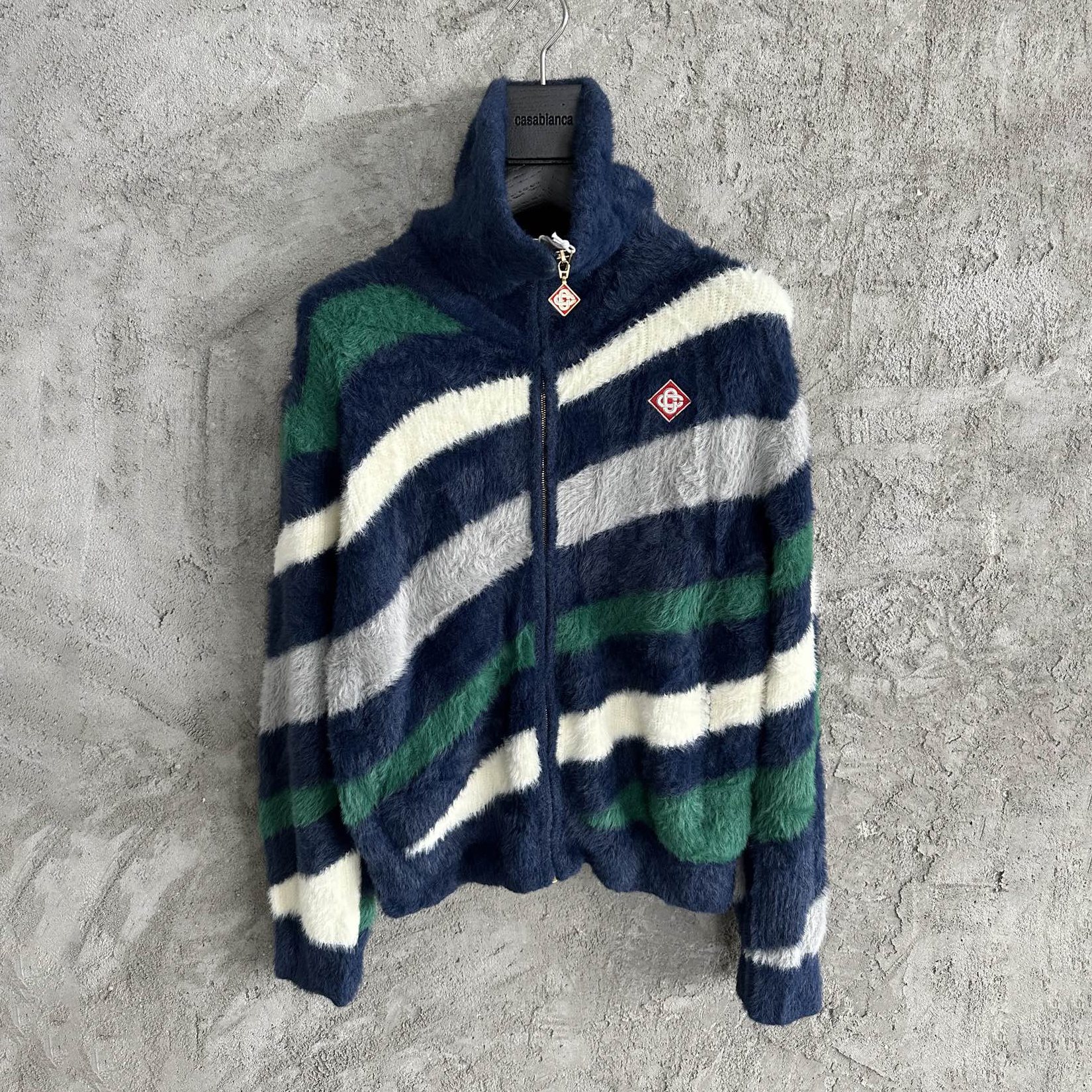 NIGO Casablanca Men's and Women's Autumn/Winter Color Block Printed High Neck Zipper Long Sleeve Knitted Jacket #nigo77328