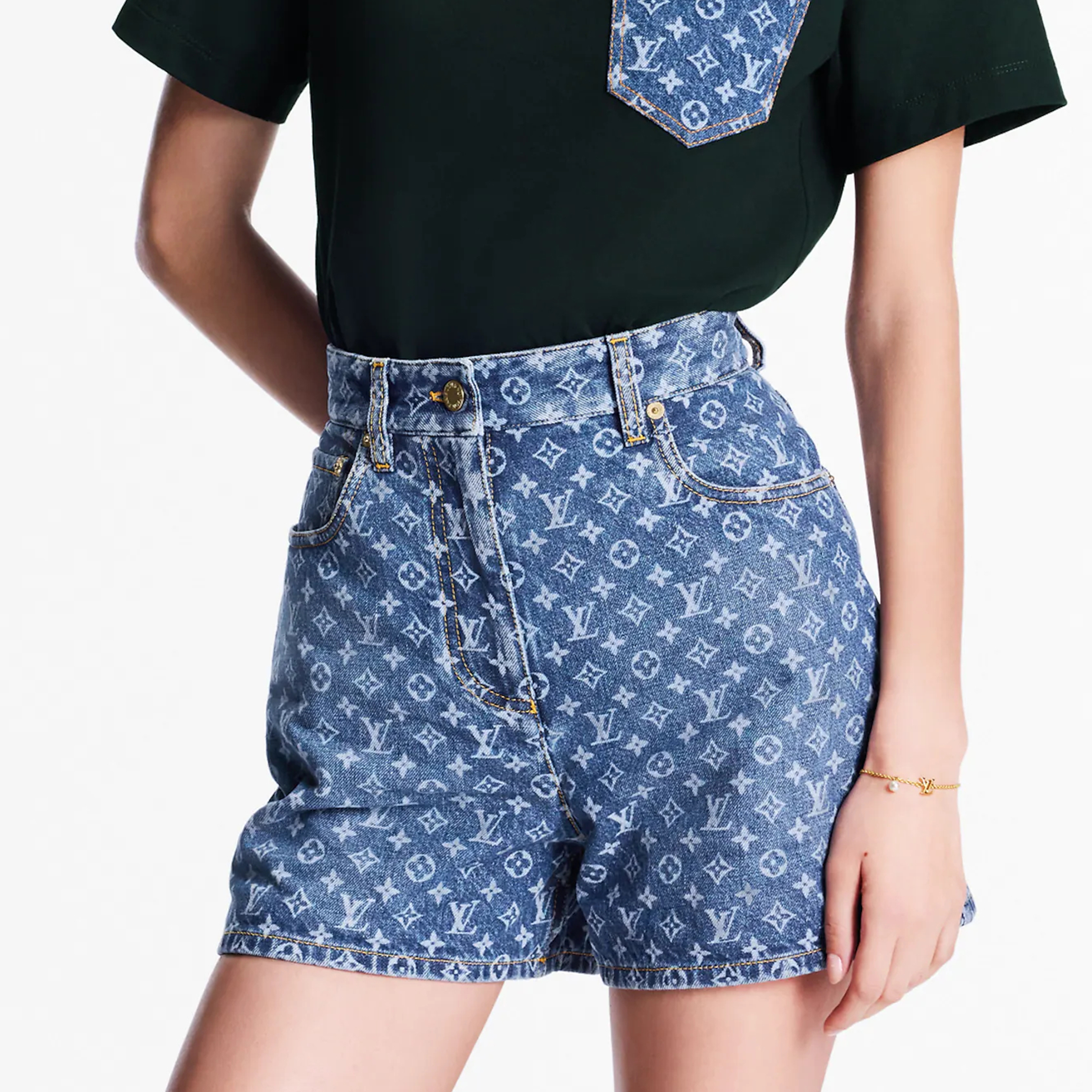 NIGO Louis Vuitton Women's Summer Monogram Straight High Waist Solid Color Cotton Denim Shorts #nigo81328