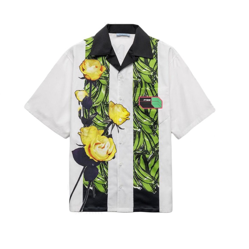 NIGO Prada Men's Women's Summer Colorblocked Floral Logo Printed Cotton Short Sleeve Shirt Ngvp #nigo1777