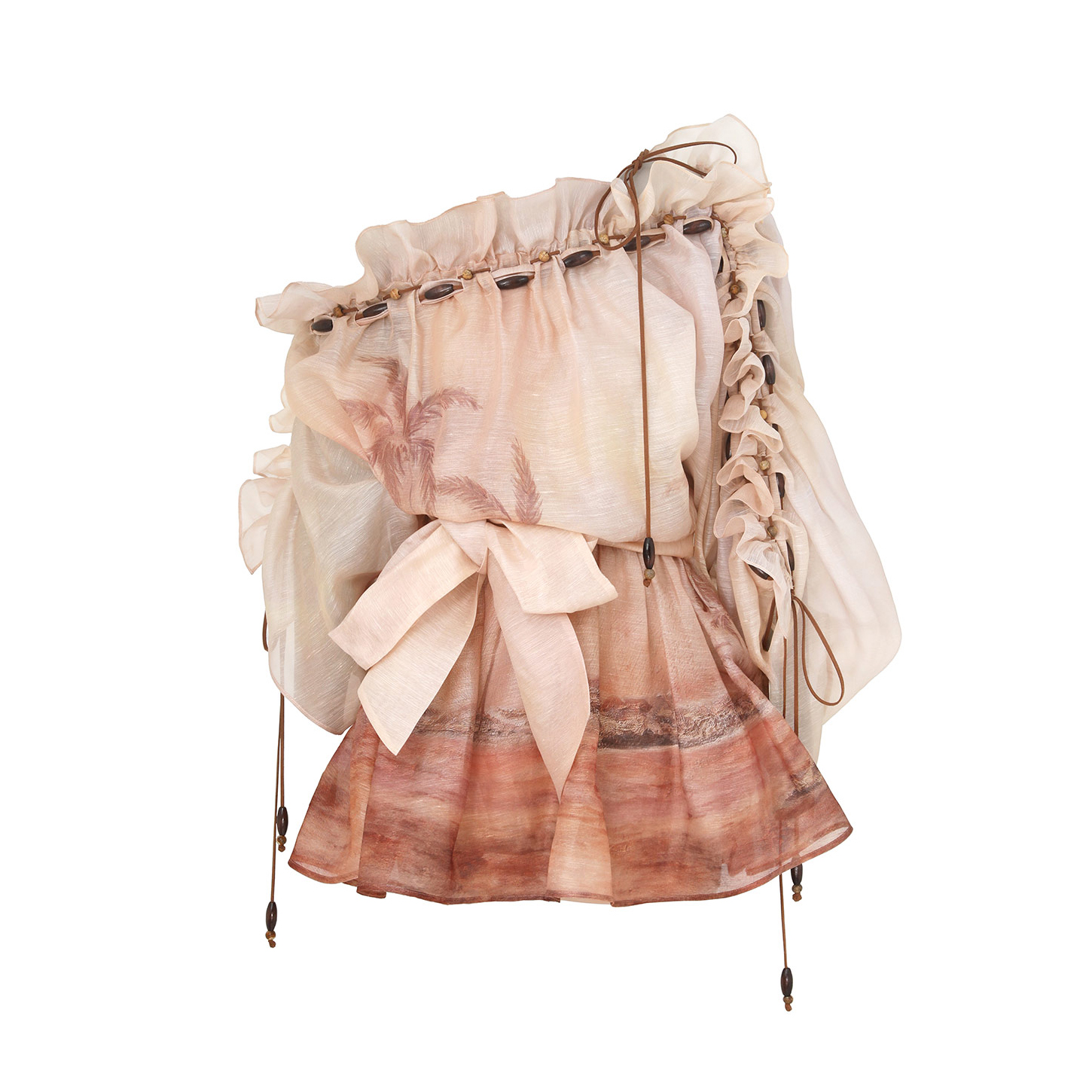 NIGO Zimmermann Women's Summer Solid Color Seascape Pattern Printed Silk Linen Ruffle Short Dress #nigo77344