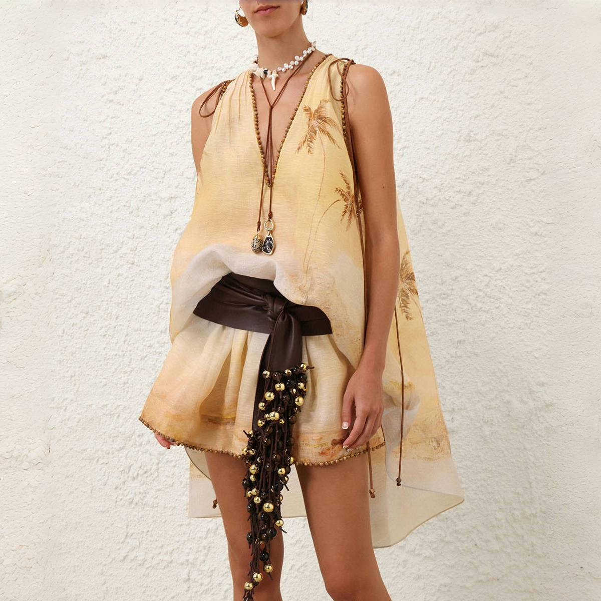 NIGO Zimmermann Women's Summer Solid Color Seascape Pattern Printed V-neck Sleeveless Short Dress #nigo77341