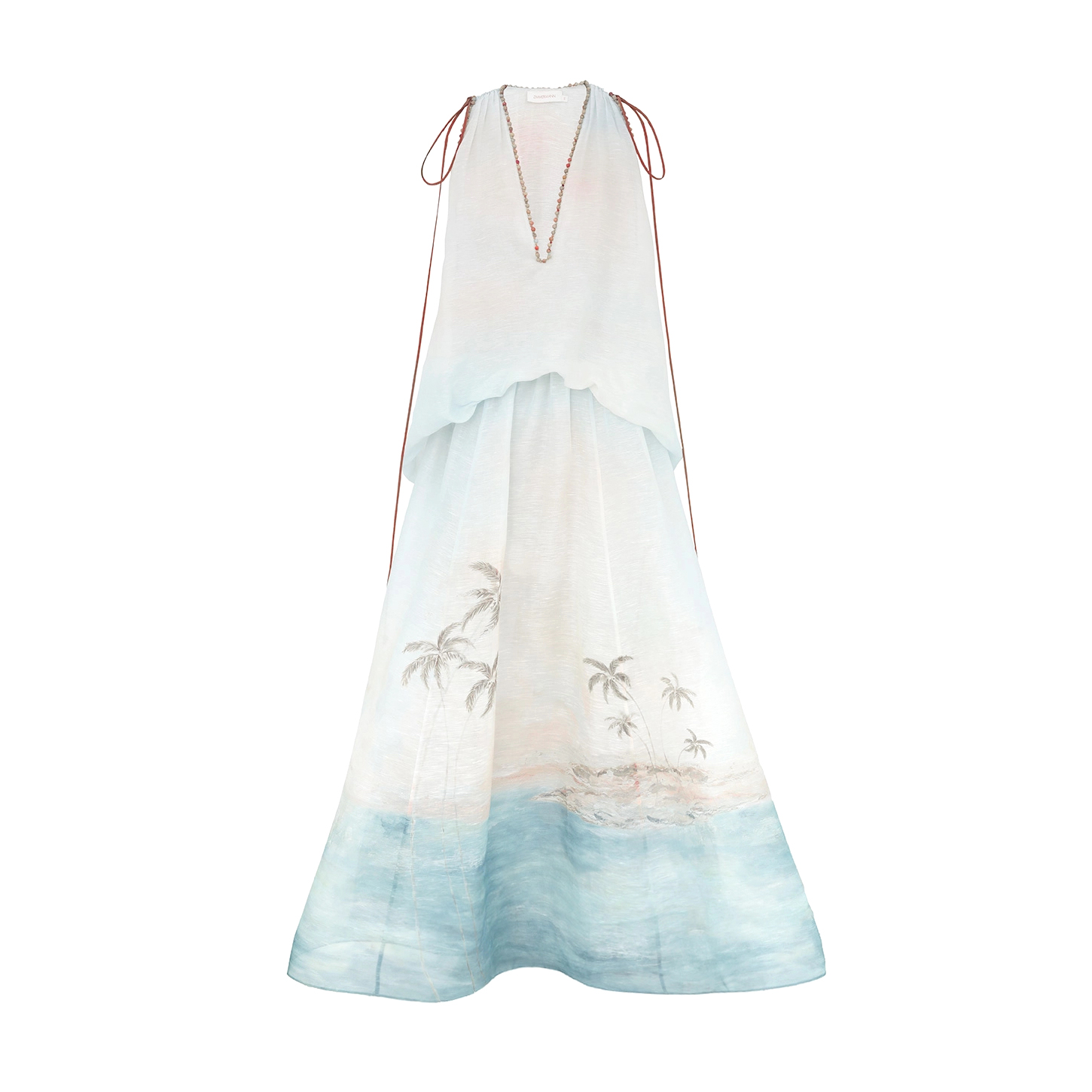 NIGO Zimmermann Women's Summer Solid Color Seascape Pattern Printed V-neck Sleeveless Long Dress #nigo77342