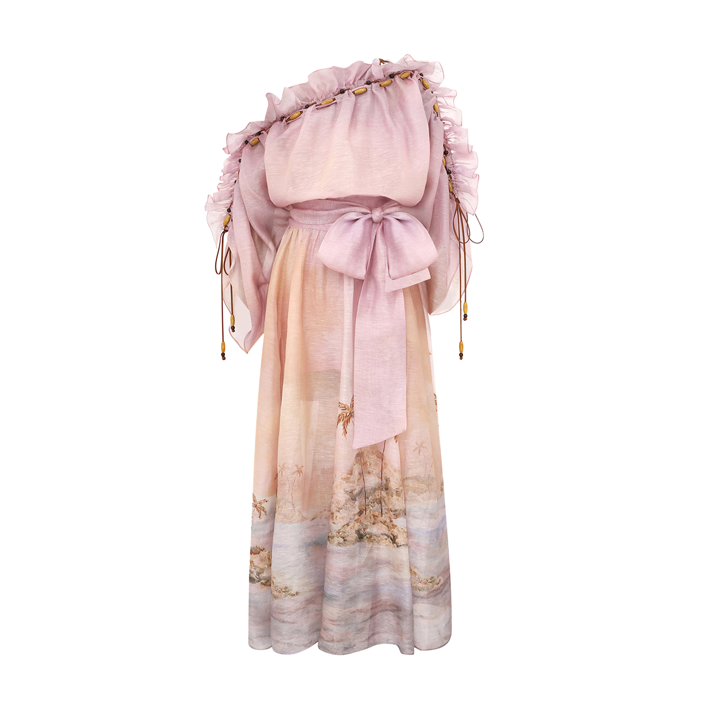 NIGO Zimmermann Women's Summer Solid Color Seascape Pattern Printed Silk Linen Ruffle Long Dress #nigo77343