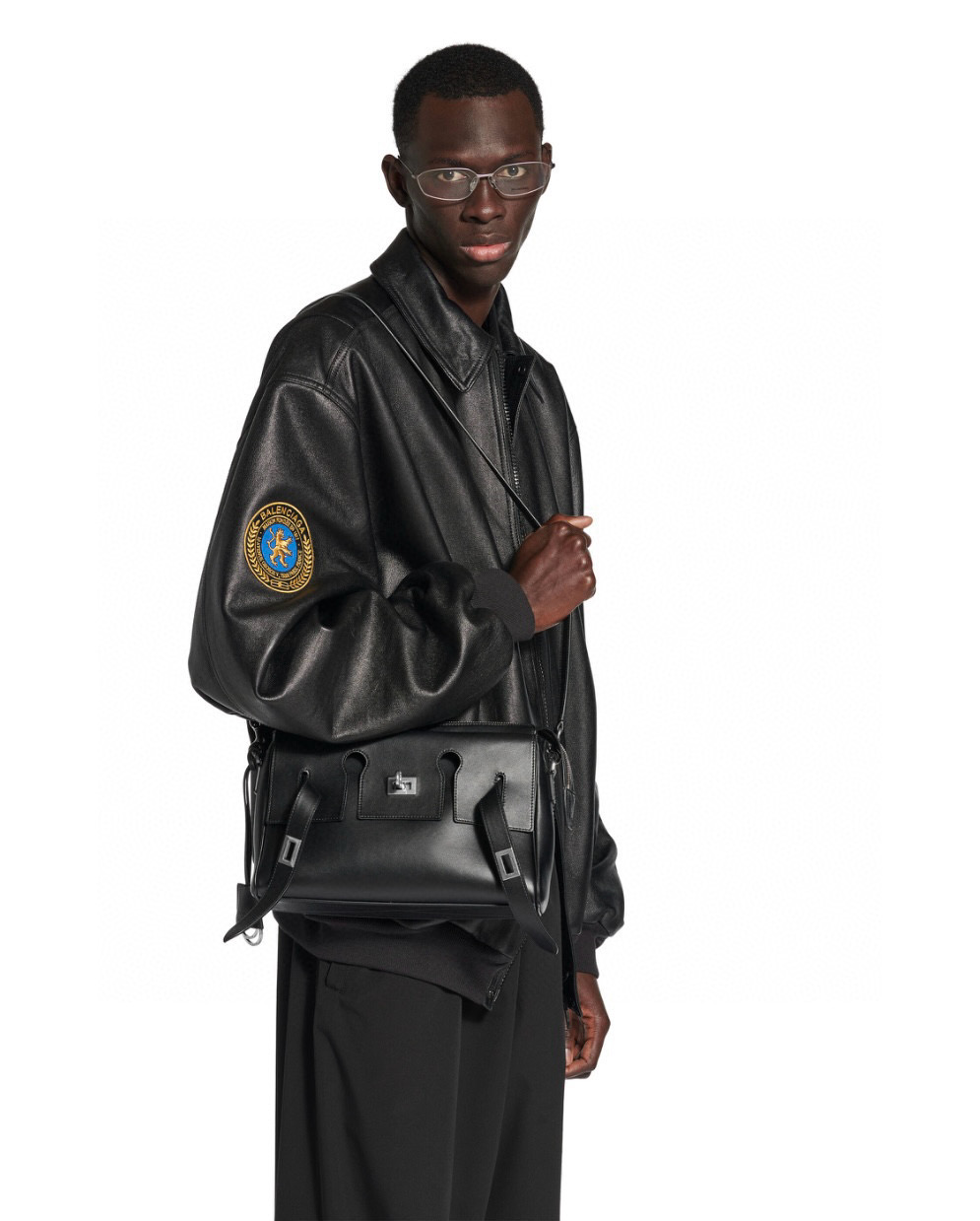 NIGO Balenciaga Bel Air Men's Solid Color Distressed Silver Metal Accessory Cowhide Messenger Bag Shoulder Bags #nigo77339