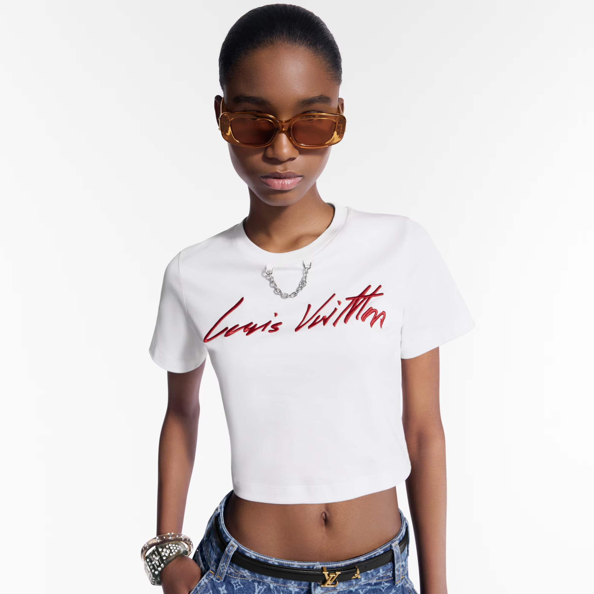 NIGO Louis Vuitton Women's Summer Solid Color Embroidered Letter Print Round Neck Cotton Short T-Shirt #nigo77359