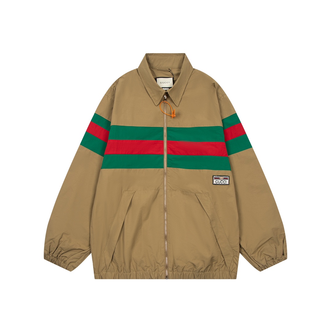 NIGO Gucci Men's Red And Green Striped Patchwork Webbing Lapel Zip Jacket Spring And Summer Fashion Cotton Long Sleeve Jacket #nigo81379