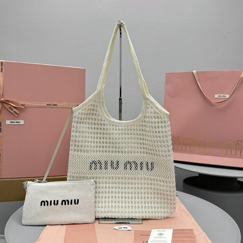 NIGO MiuMiu IVY Raffia Women's Solid Color Linen Woven Mesh Letter Print Shopping Bag Shoulder Bags #nigo77355