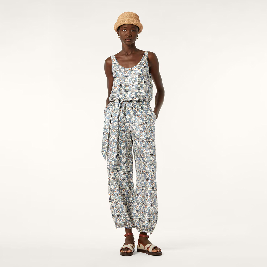 NIGO Loro Piana Women's Four Seasons Round Neck Sleeveless Printed Silk Elastic Waist Wide Leg Pants Nadia Jumpsuit Ngvp #nigo1816