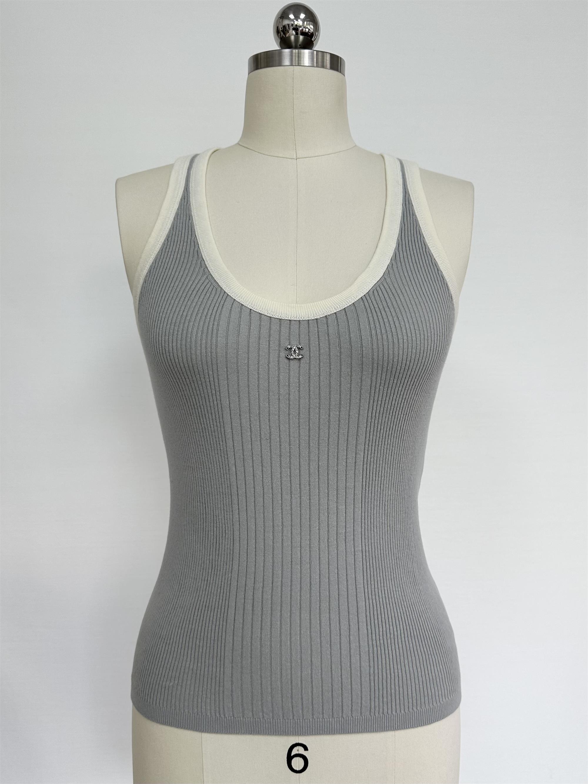 NIGO Chanel Women's Summer Solid Color Cotton Knitted Round Neck Tank Top #nigo77363