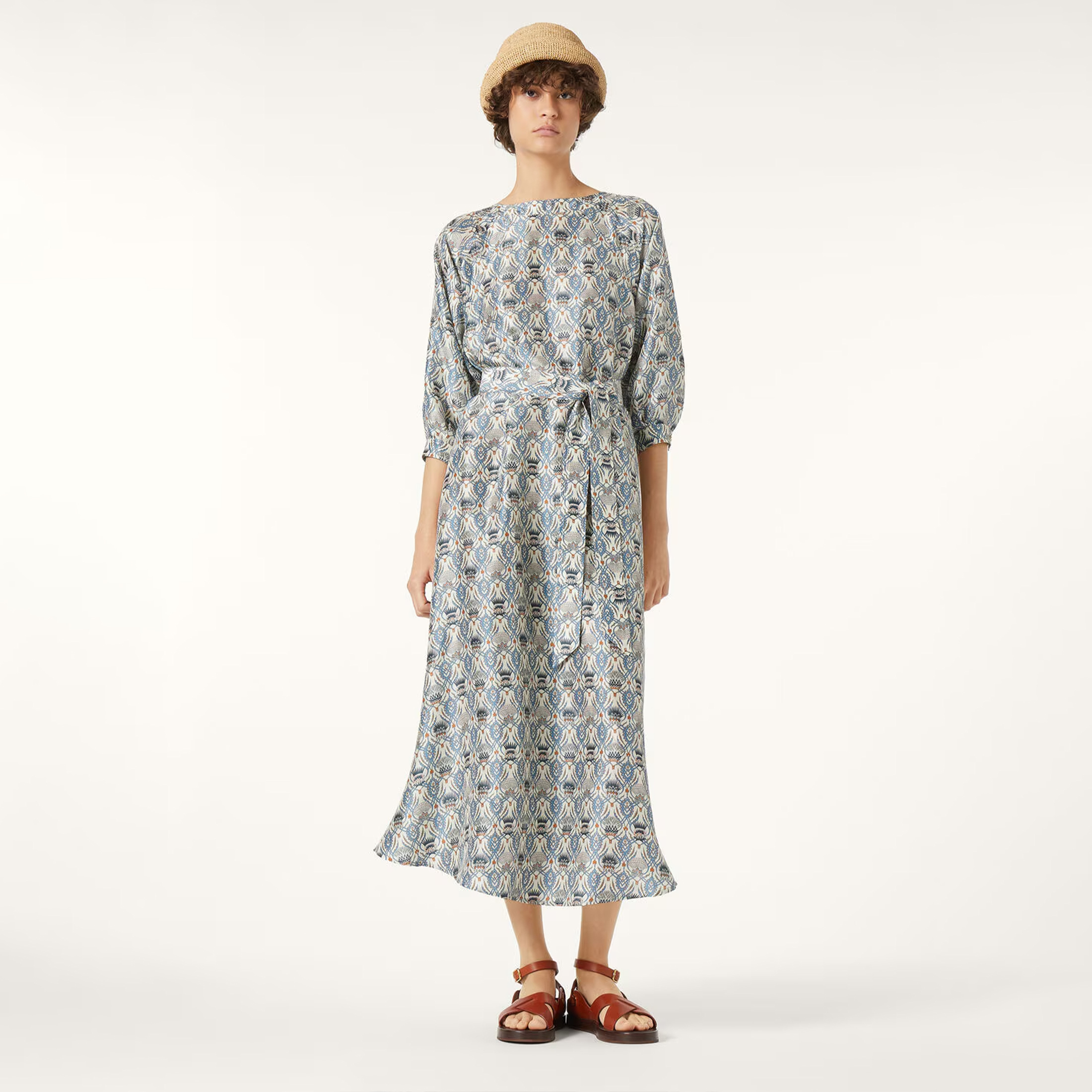 NIGO Loro Piana Mina Women's Dress Spring Summer Floral Pattern Printed Silk Long Seven Sleeve Fashion Elegant Dresses Ngvp #nigo1727