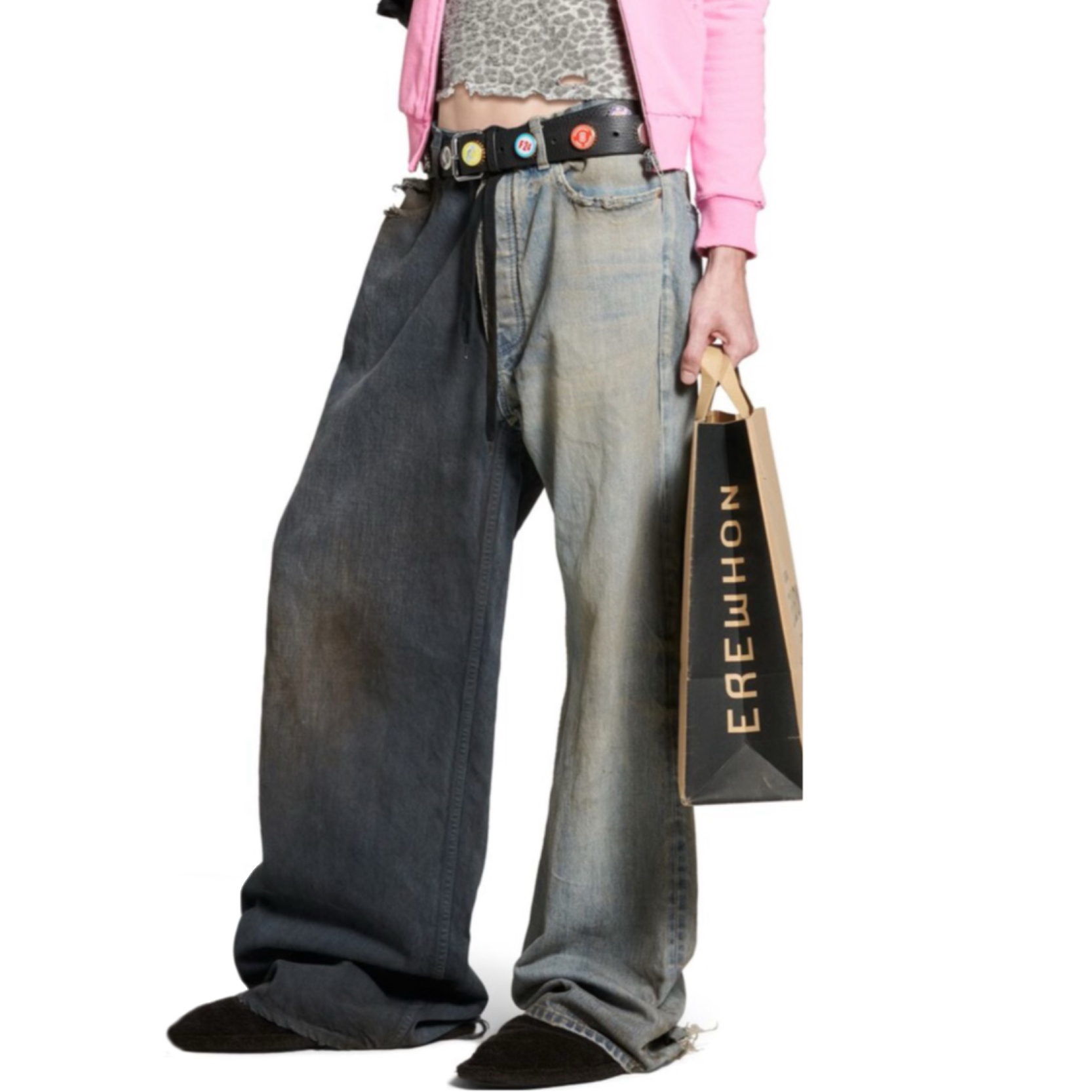 NIGO Balenciaga Men's Women's Colorblocking Denim Patchwork Old Damage Casual Loose Straight Leg Lace-Up Pants Ngvp #nigo1818