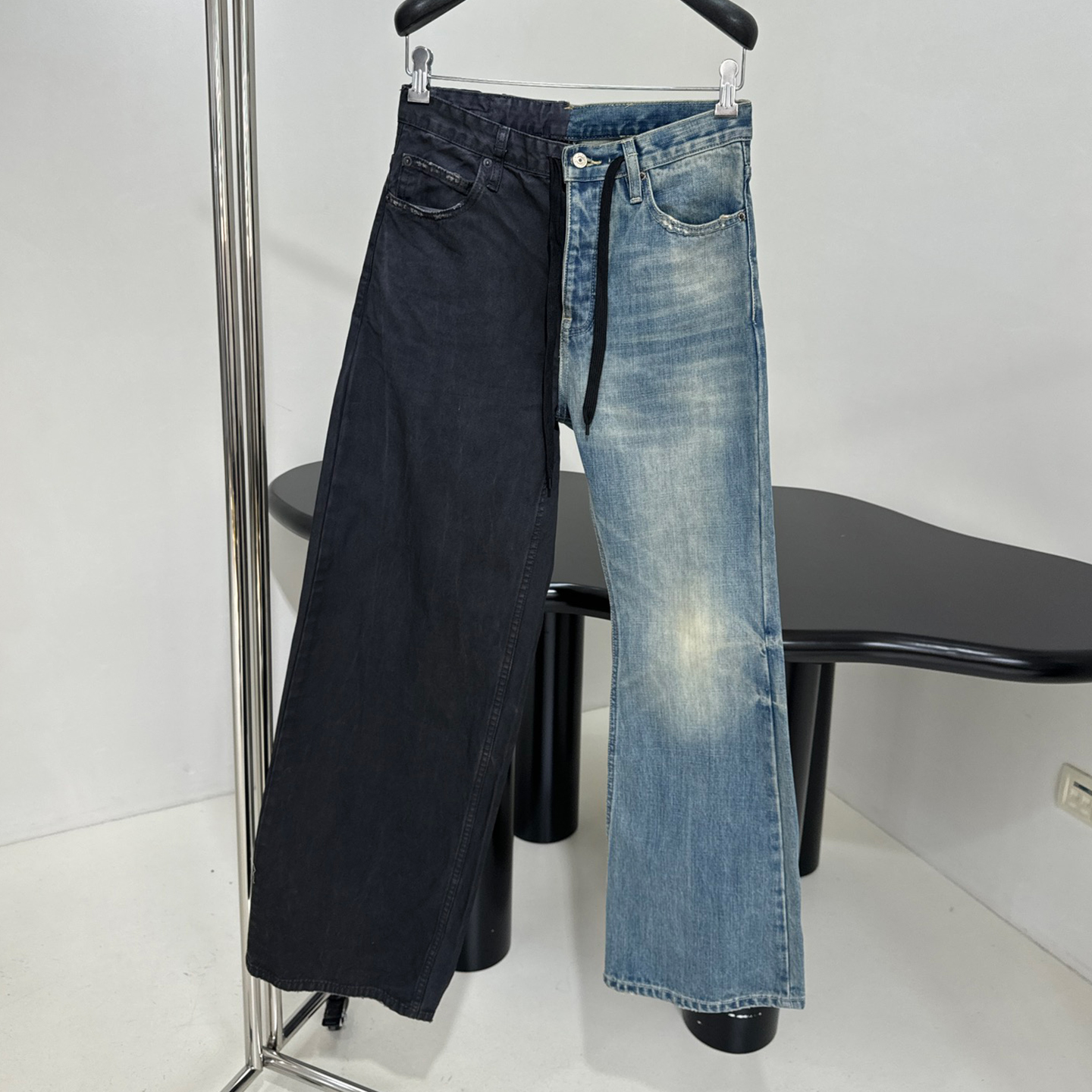 NIGO Balenciaga Men's Women's Colorblocking Denim Patchwork Old Damage Casual Loose Straight Leg Lace-Up Pants Ngvp #nigo1818