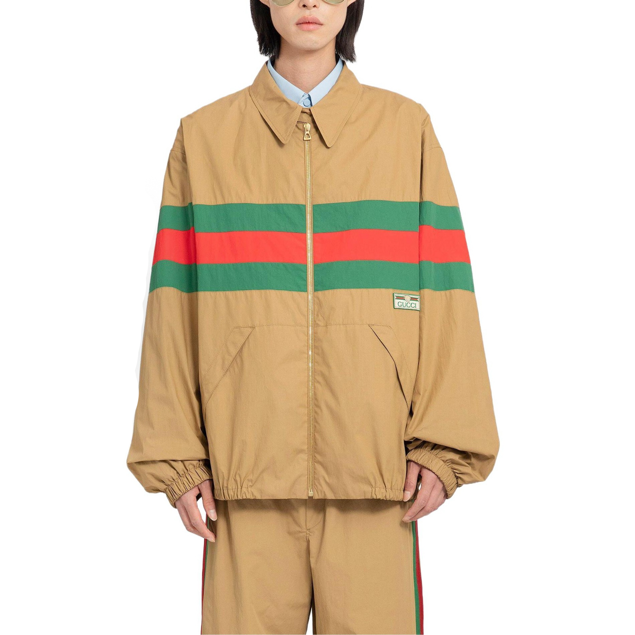 NIGO Gucci Men's Red And Green Striped Patchwork Webbing Lapel Zip Jacket Spring And Summer Fashion Cotton Long Sleeve Jacket #nigo81379