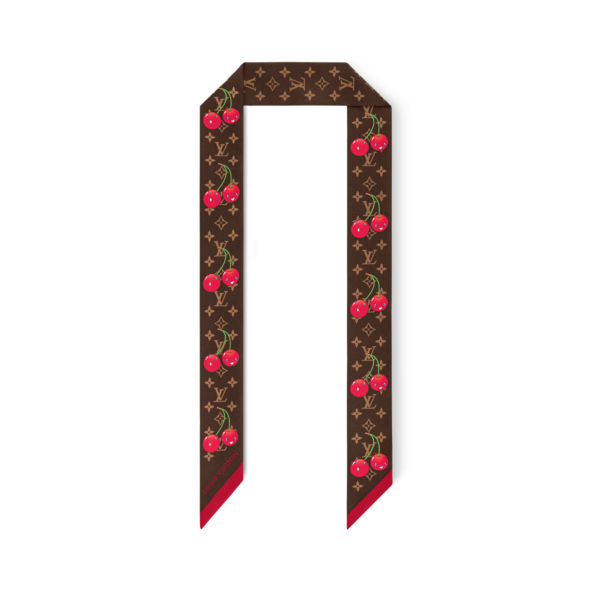 NIGO Louis Vuitton LV x TM Monogram Cerise Women's Cherry Pattern Letter Print Solid Colour Pure Silk Headband Scarf #nigo77352