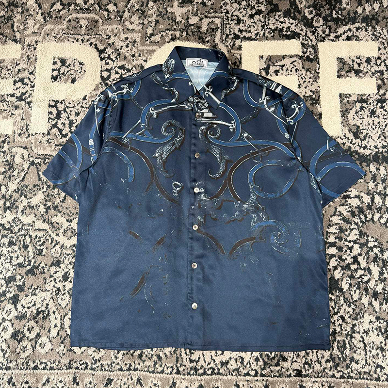 NIGO Hermes Men's Summer Silk Straight Printed Solid Color Short Sleeve Shirt Elastic Waist Swim Shorts Casual Shorts Ngvp #nigo1817