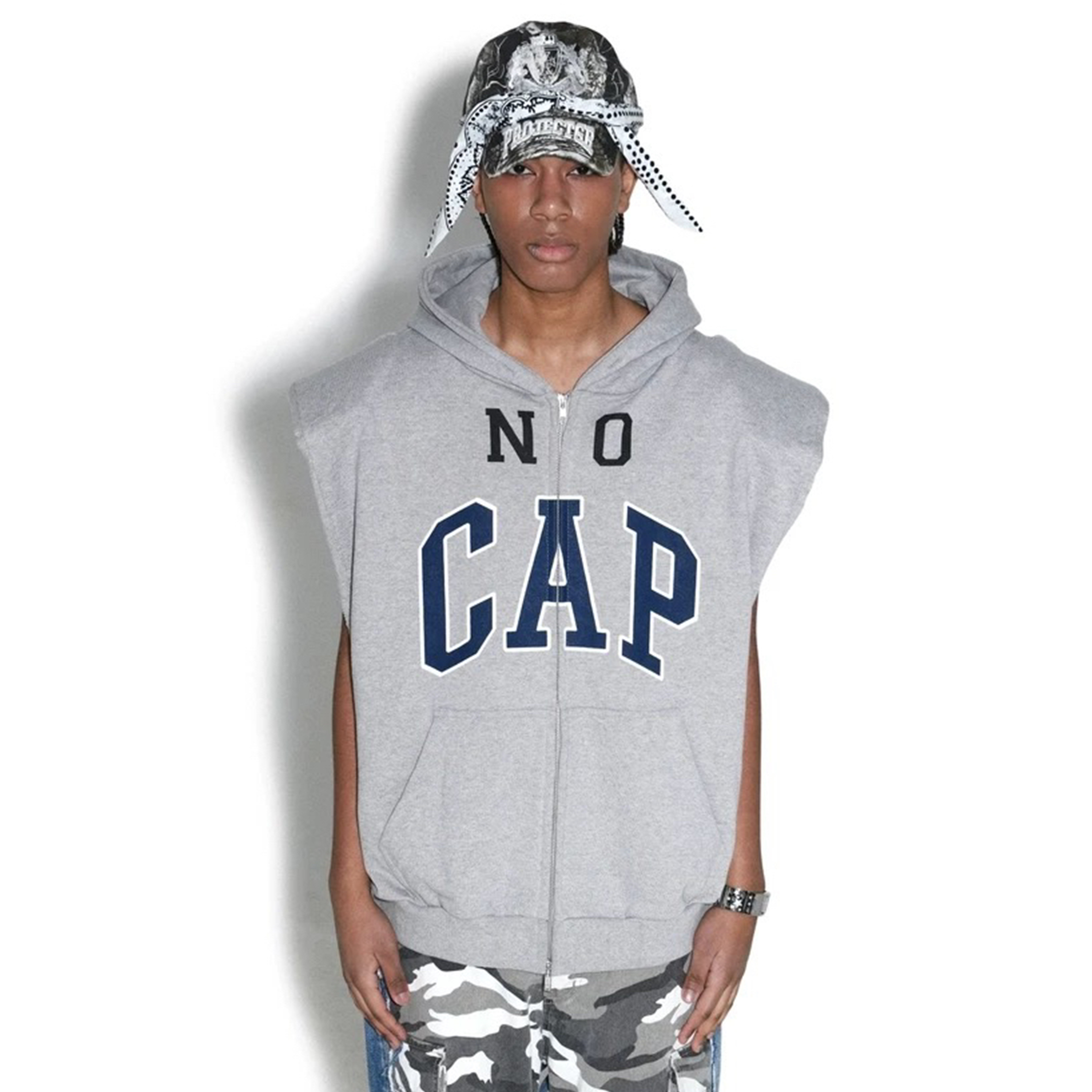 NIGO GRAILZ Project G/R Men's Spring/summer Vibe Canvas Silhouette Sleeveless Padded Shoulder Hooded Vest Zip Sweater Waistcoat Hoodie Ngvp #nigo1723