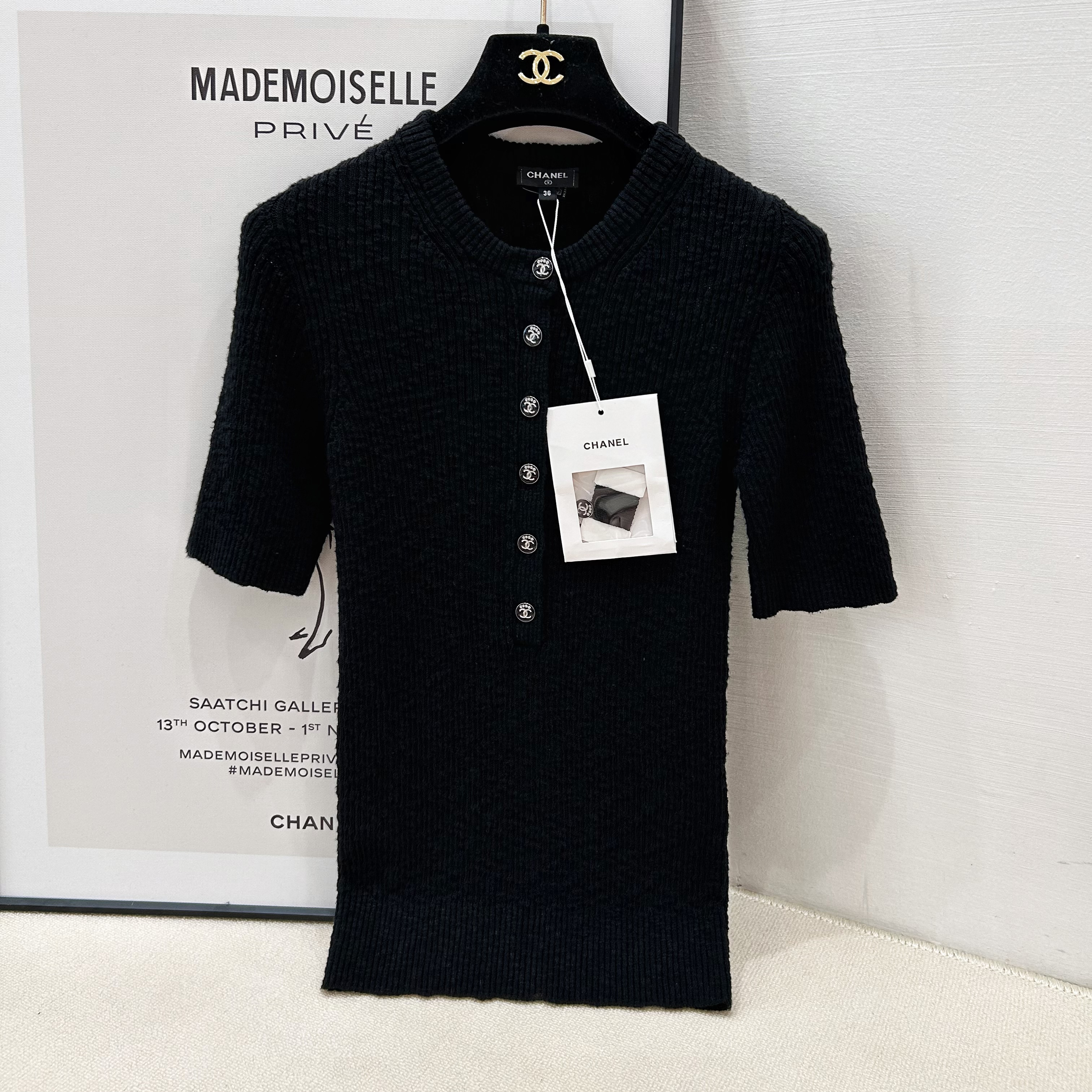 NIGO Chanel Women's Summer Solid Colour Cotton Button-Down Short-Sleeved Knitted T-Shirt #nigo77369