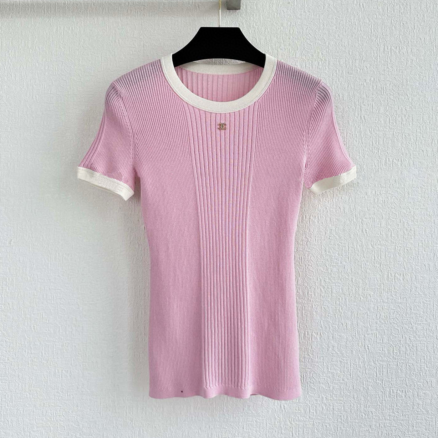 NIGO Chanel Women's Summer Solid Color Round Neck Knitted Short Sleeve T-Shirt #nigo77371