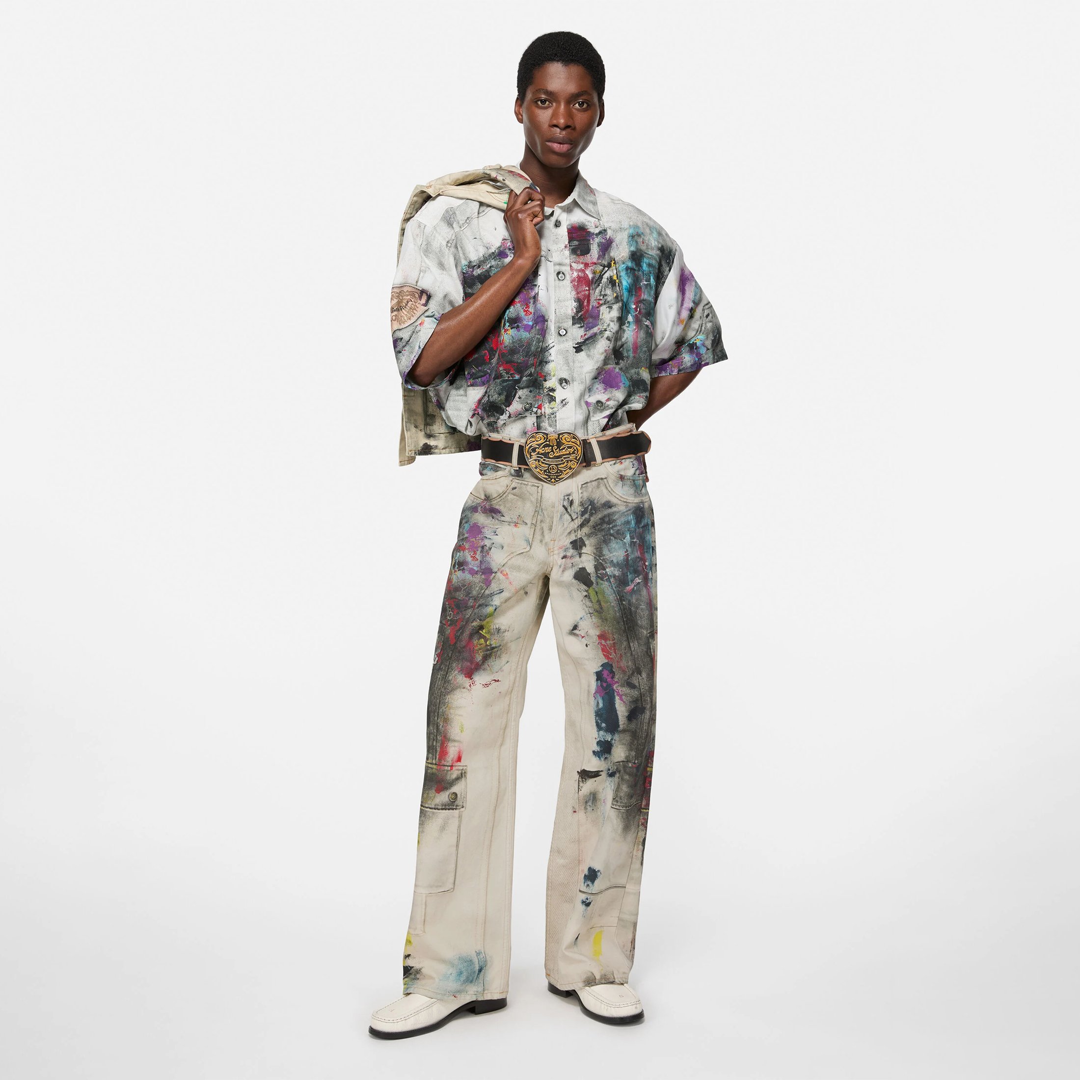 NIGO Acne Studios Men's Women's Mismatch Effect Printed Jacket Loose Straight Trousers Pants Fashion Trend High Street 3D Suit Set Ngvp #nigo1732