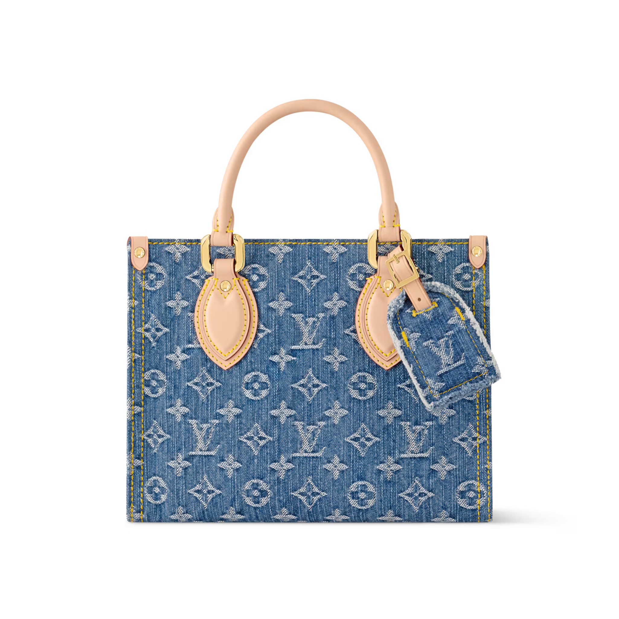 NIGO Louis Vuitton OnTheGo Women's Blue Denim Patchwork Cowhide Alphabet Print Shopping Bag Tote Bags #nigo77376