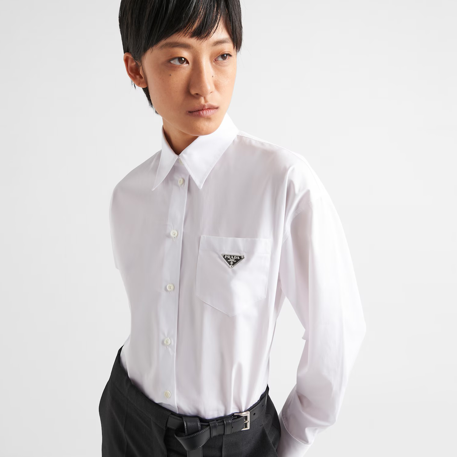 NIGO Prada Men’s Women's Spring/Summer Solid Color Cotton Triangle Label Pocket Single Button Long Sleeve Shirt #nigo77372