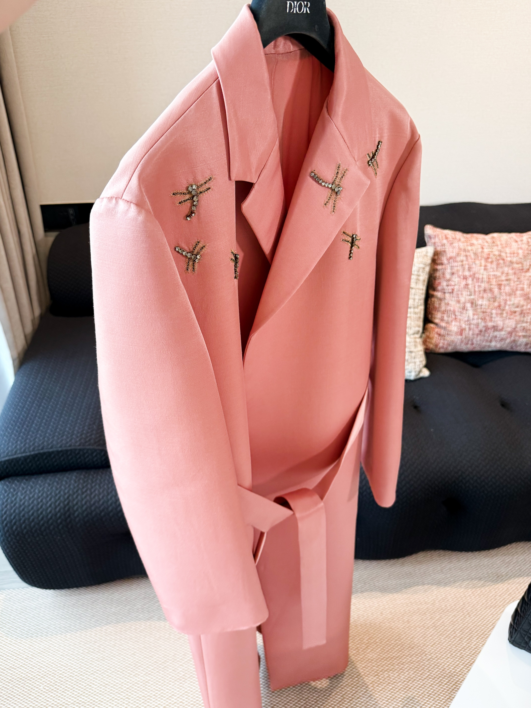 NIGO Dior Women's Spring And Autumn Dragonfly Embroidery Lapel Silk Hair Belted Coat Fashion Elegant Long Coat Belted Jacket Ngvp #nigo1736