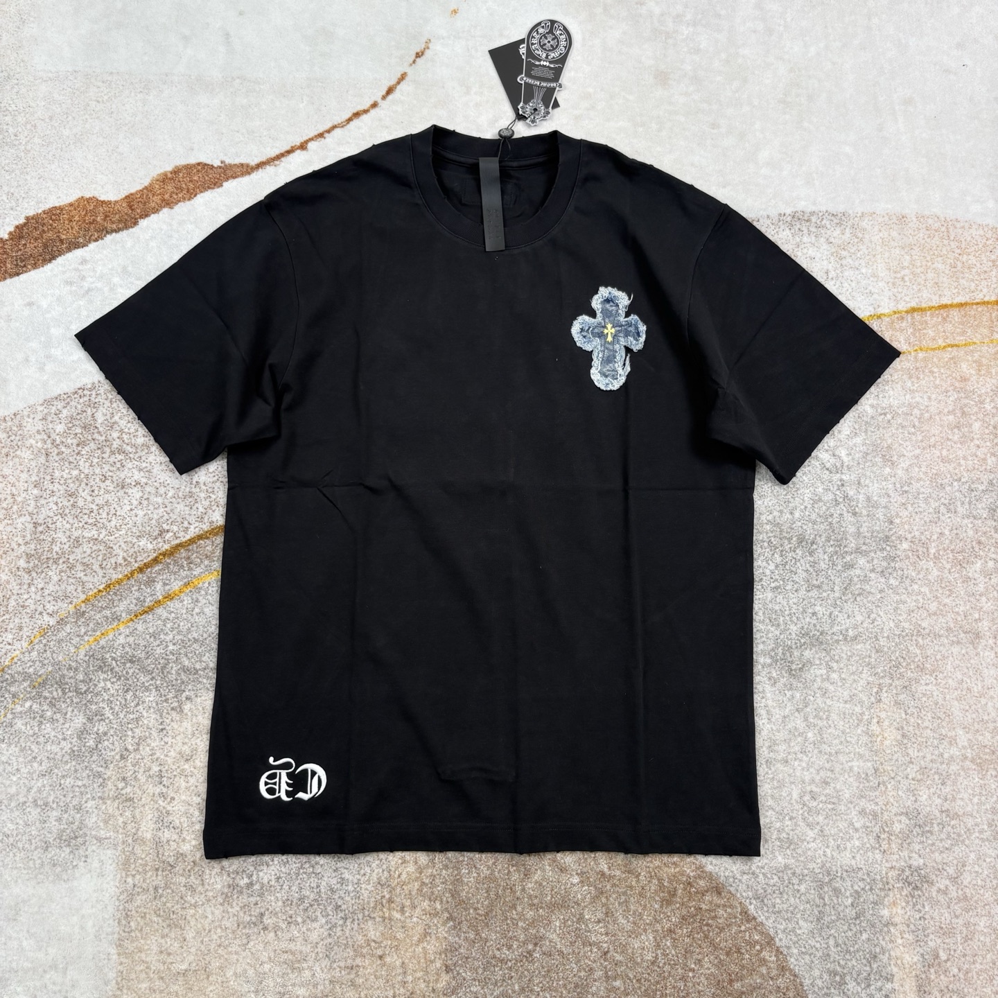 NIGO Chrome Hearts Men's And Women's Summer Solid Color Embroidered Denim Printed Cotton Crew Neck Short Sleeve T-shirt #nigo77395