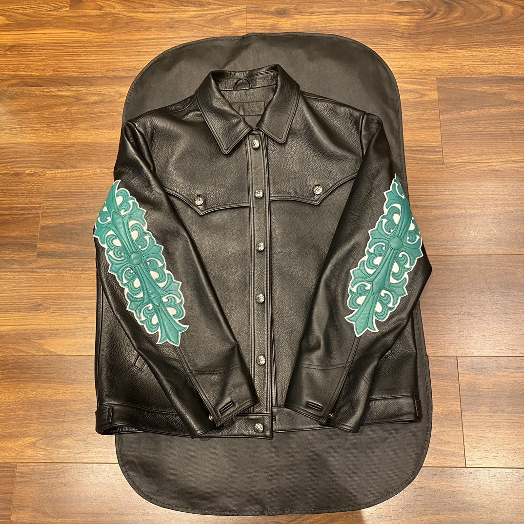 NIGO Chrome Hearts Men's Autumn and Winter Solid Color Cow Leather Single Breasted Long Sleeve Jacket #nigo73972