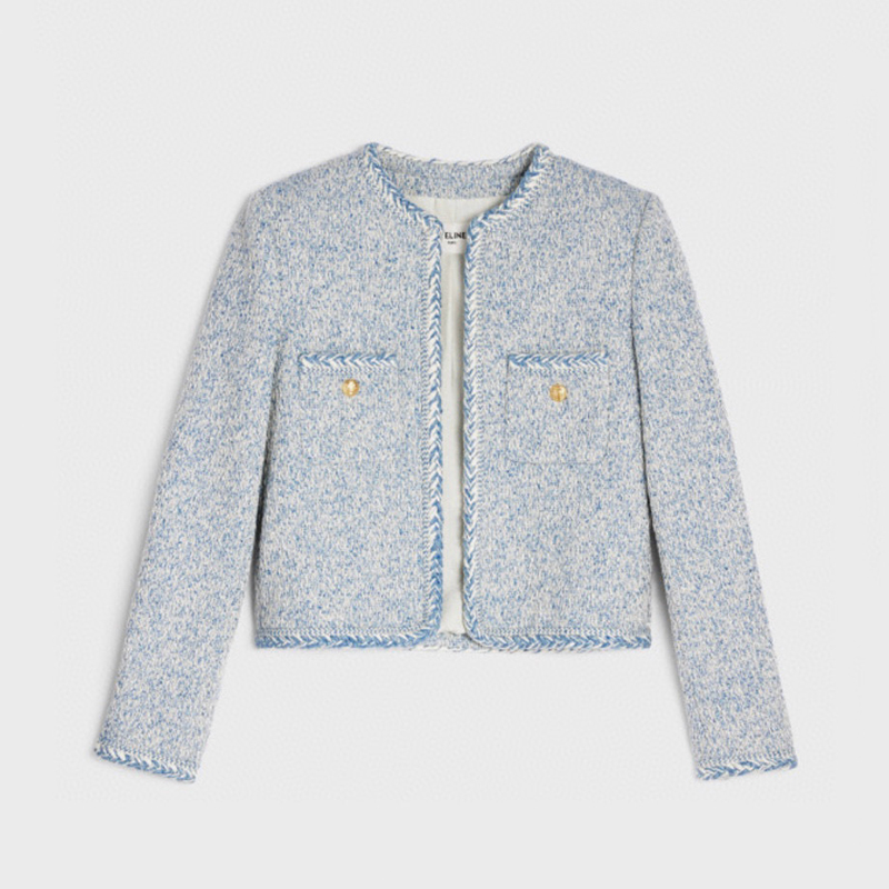 NIGO Celine Women's Spring & Autumn Woven Tweed Cardigan Wool Blend Fitted Long Sleeve Jacket #nigo1825