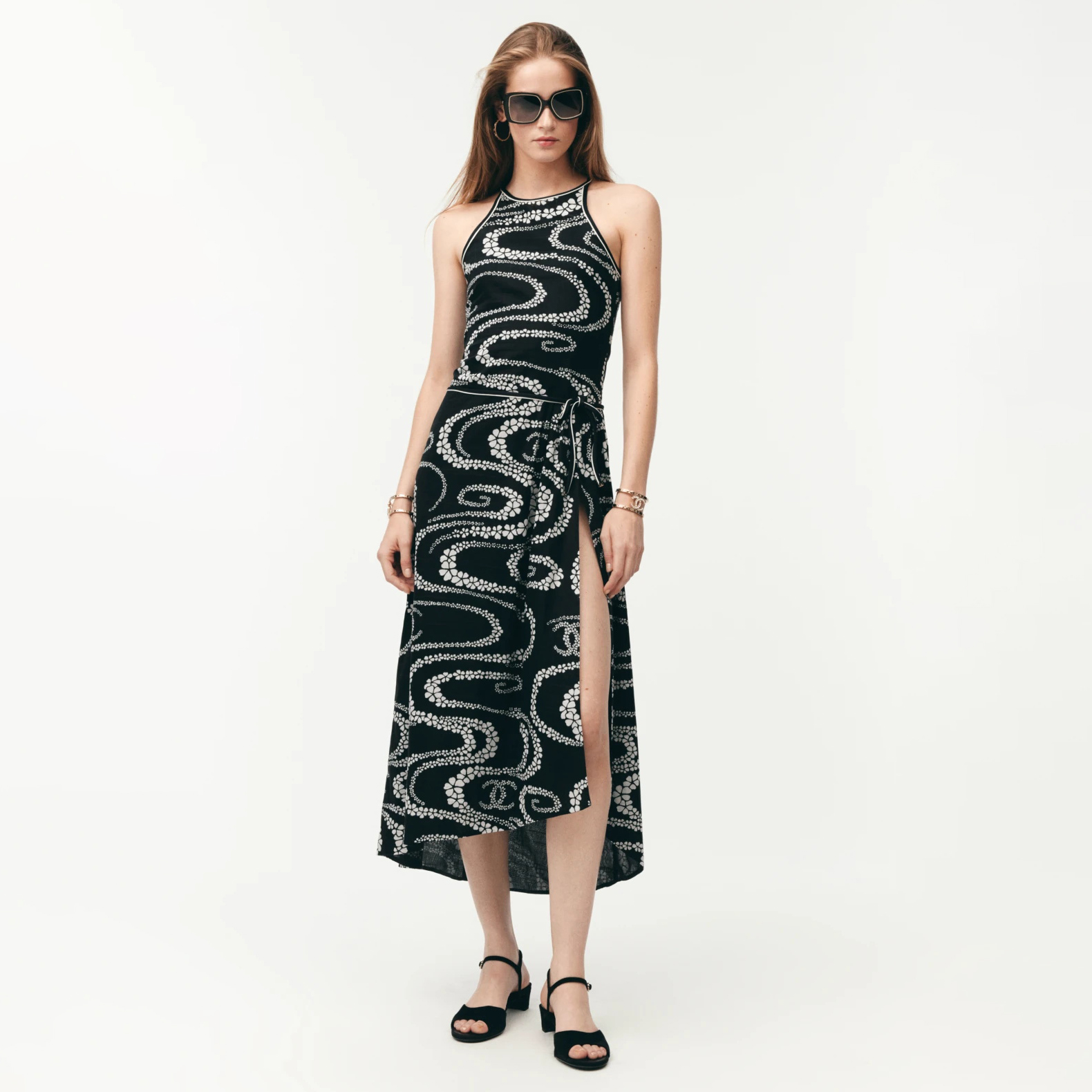 NIGO Chanel Women's Summer Solid Colour Printed Cotton Halter Neck Sleeveless Long Dress #nigo77413