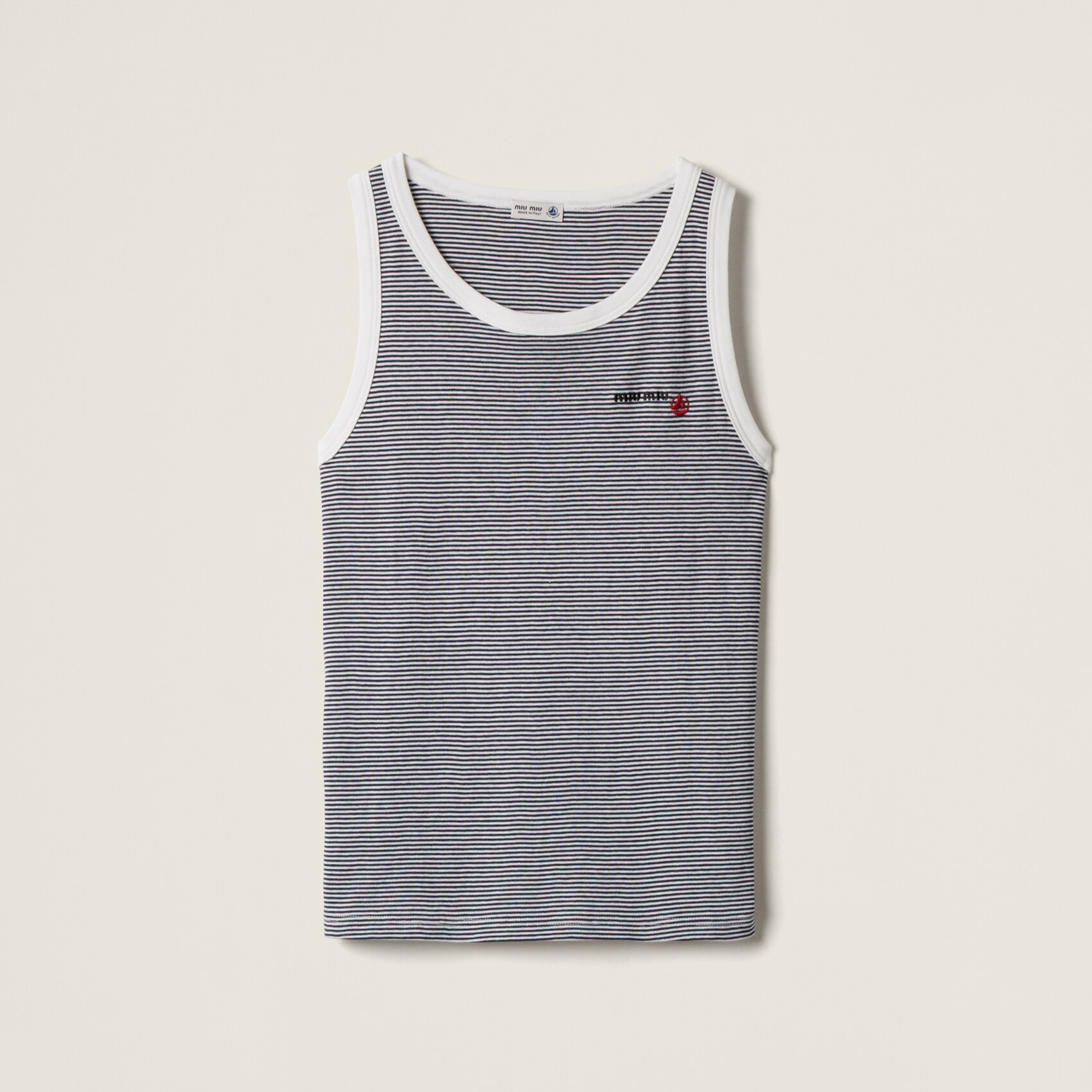 NIGO MiuMiu Women's Summer Striped Printed Ribbed Knit Round Neck Tank Top #nigo77425