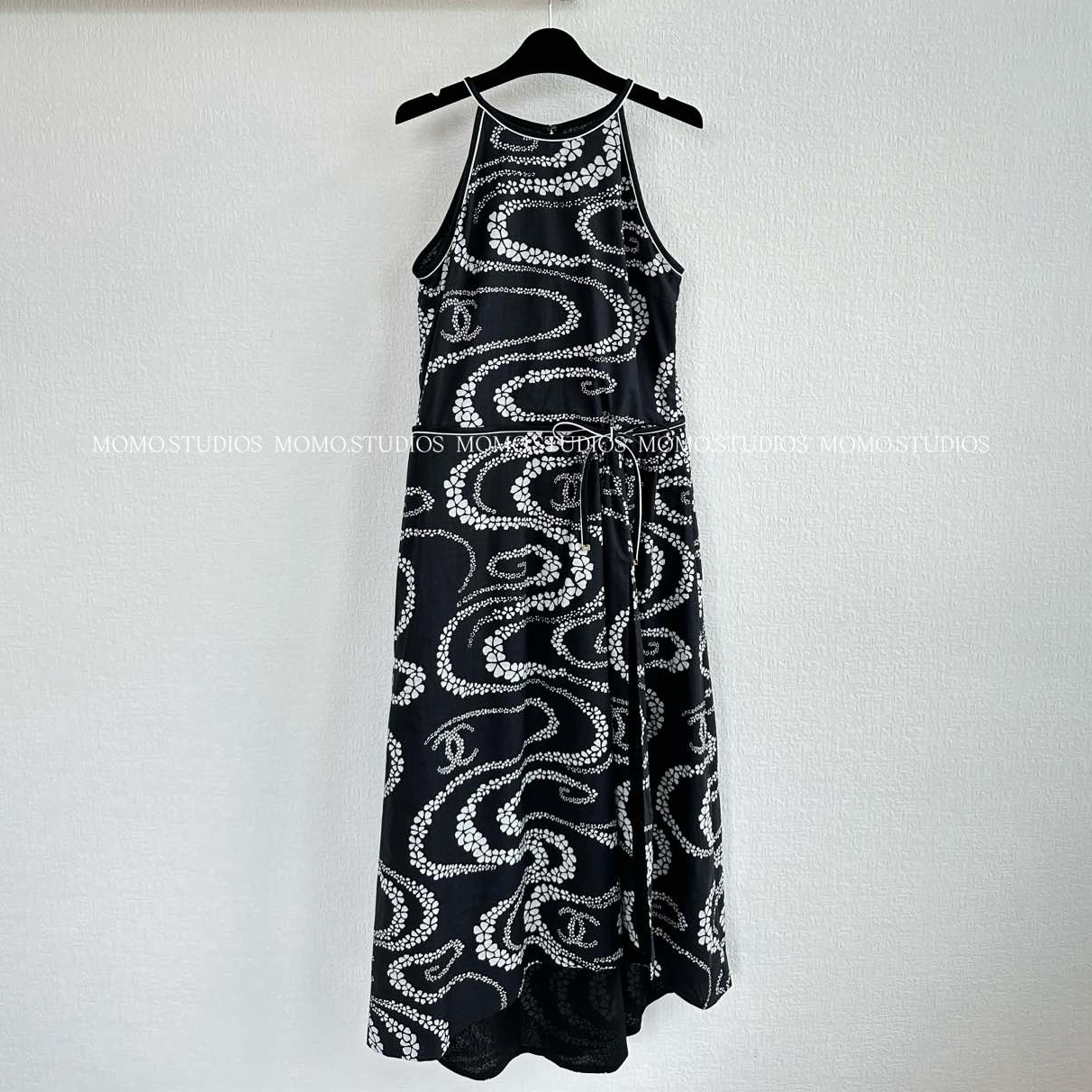 NIGO Chanel Women's Summer Solid Colour Printed Cotton Halter Neck Sleeveless Long Dress #nigo77413
